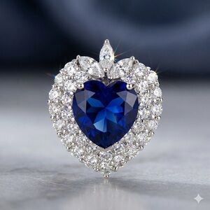 Heart Halo Pendant 925 Sterling Silver Blue Statement Necklace Charm ONLY